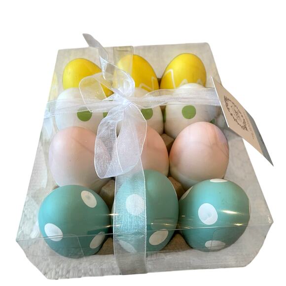 The Farmhouse Easter Eggs Boxed Set of 12 Pastel Colors Polka Dot Spring Decor - Picture 3 of 14